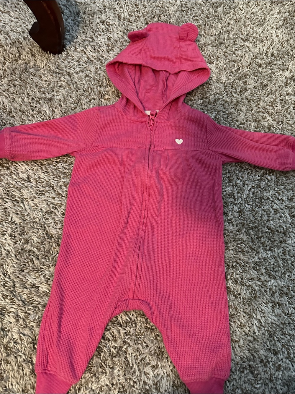 Carter's Hot Pink Hooded Bodysuit One-Piece with Heart